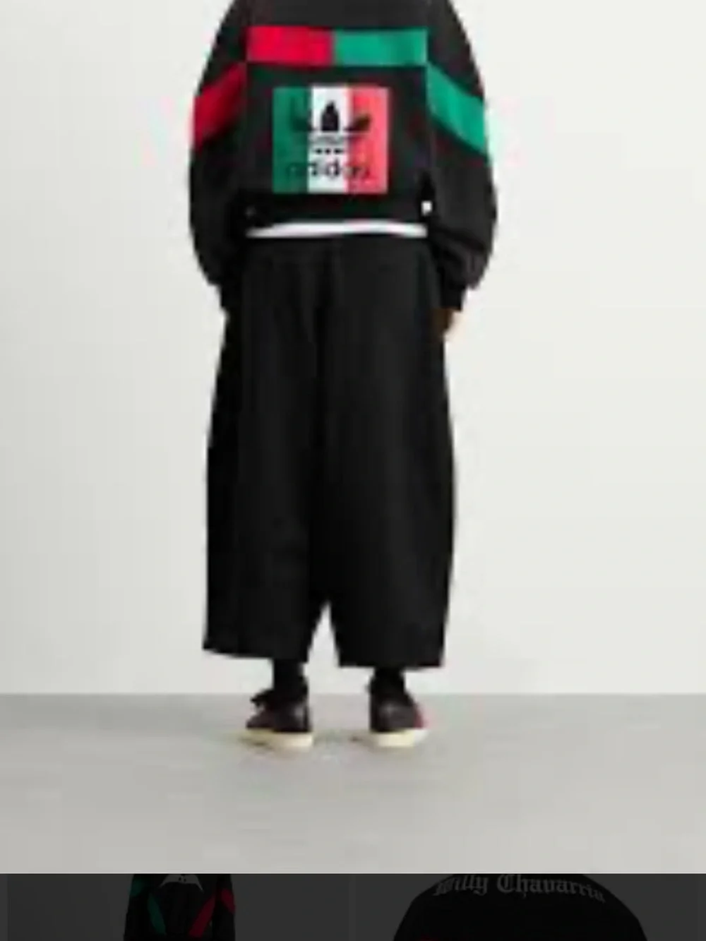 WILLY CHAVARRIA/ ADIDAS unisex Black Crewneck Sweater with Green & Red Panels